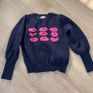 Nanette Lepore Navy Blue Sweater with Pink Lip Design size M
